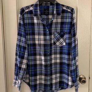American Eagle Boyfriend Soft Plaid Button Up Shirt Large